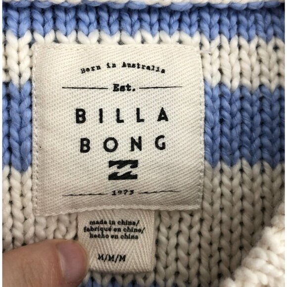 Billabong Women Make Way Stripe Cotton Crop Sweater M Blue & Ivory Coastal Beach - Picture 4 of 7